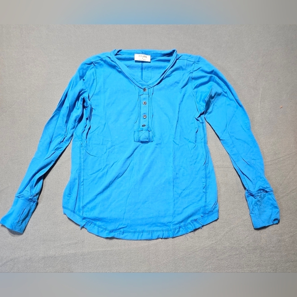 Zenana NEW In Bag Deep Sky Blue Long Sleeve Tee Size Large PTP 22 - Picture 3 of 6